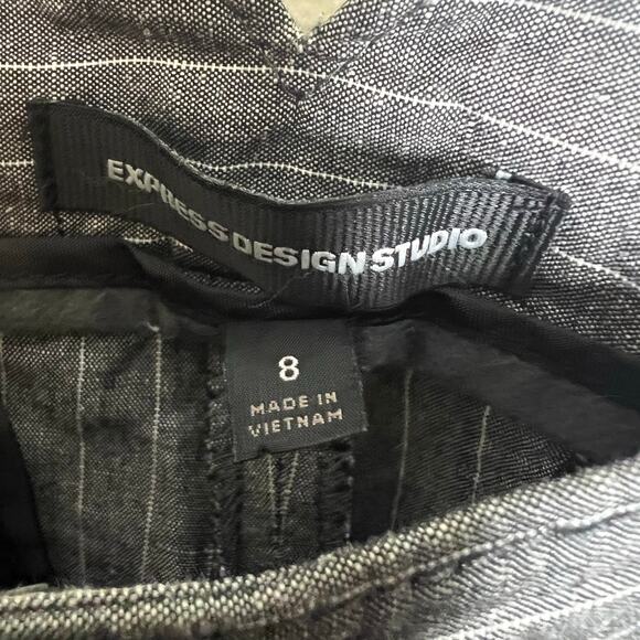 Express Design Studio Dress Pant 8 Linen Blend Gray Pinstripe Work Office Preppy - Picture 8 of 9